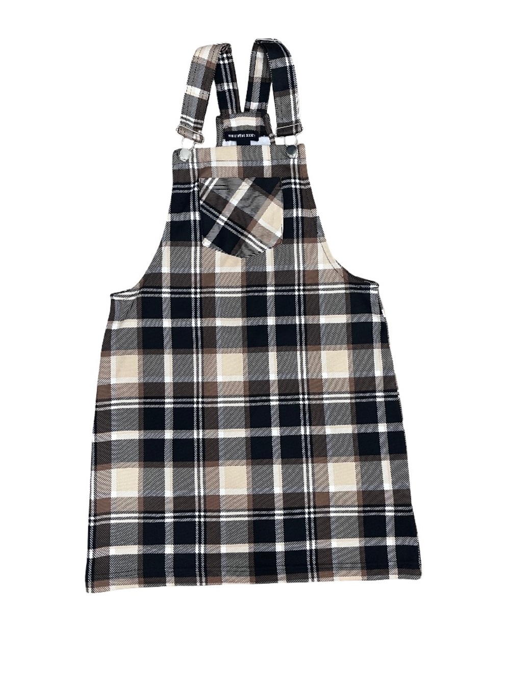 Streetwear Society Plaid Pinafore in Black, Brown & Cream